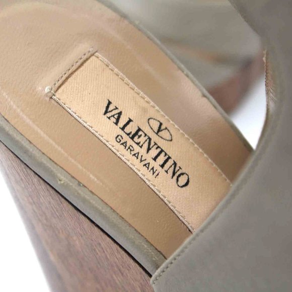 Valentino Garavani Grey Leather Bow Peep Toe Wooden Wedge Platform Sandal 37 - Picture 4 of 7
